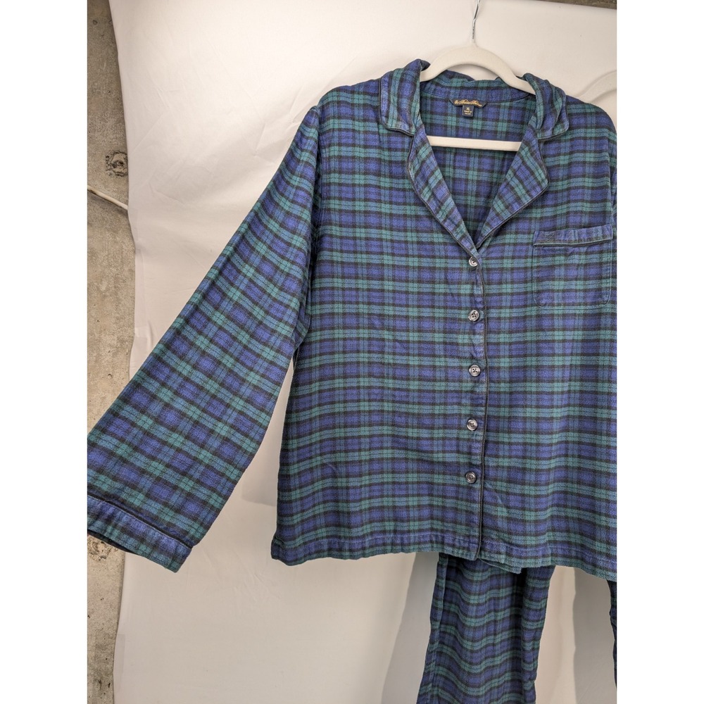 Brooks Brothers Womens Plaid Flannel Pajama Set Size XL Blue Green 100% Cotton - Picture 3 of 9
